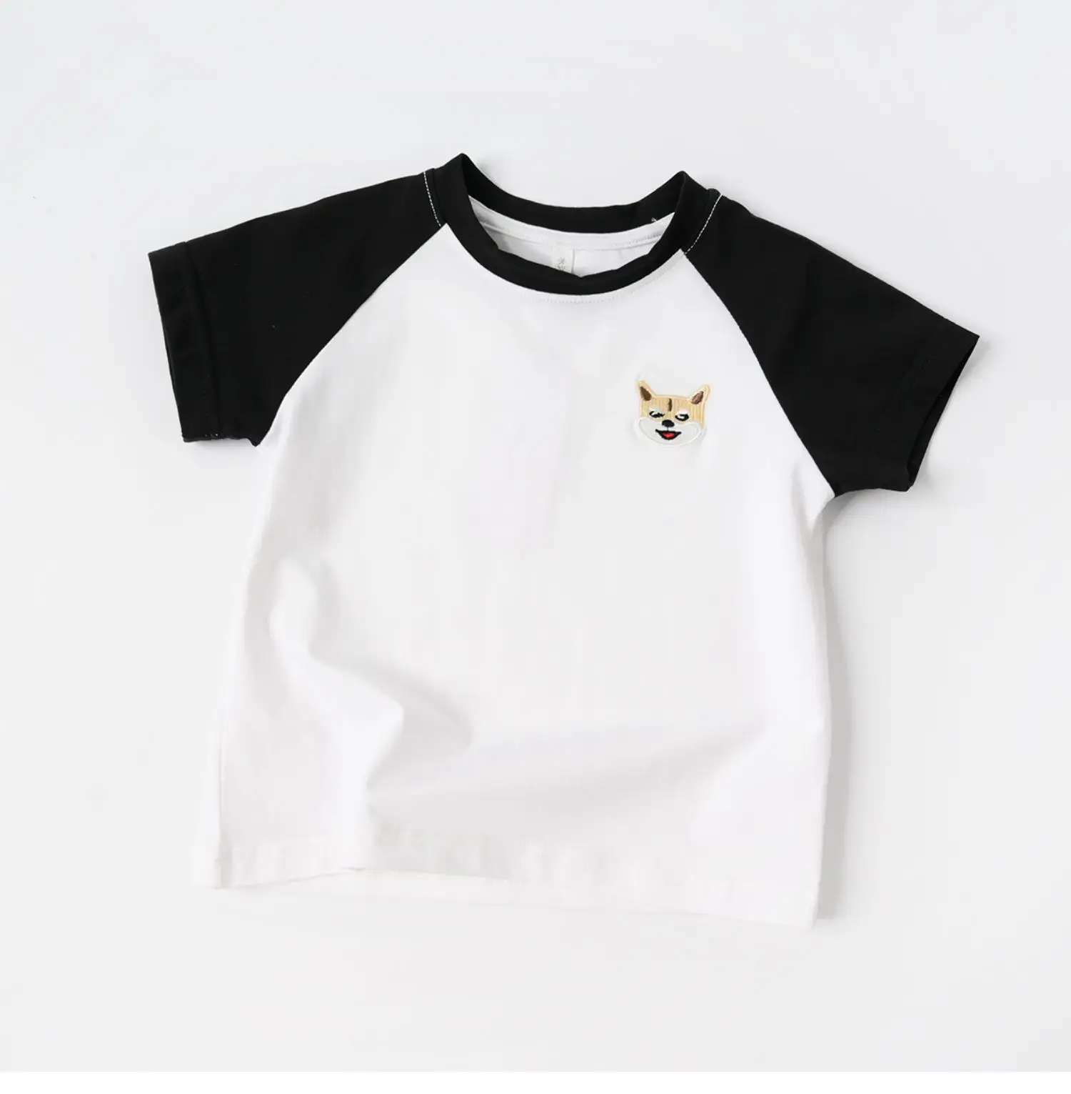 Children Cotton Raglan Sleeve T-Shirt White Pink Puppy Embroidery — feature 26