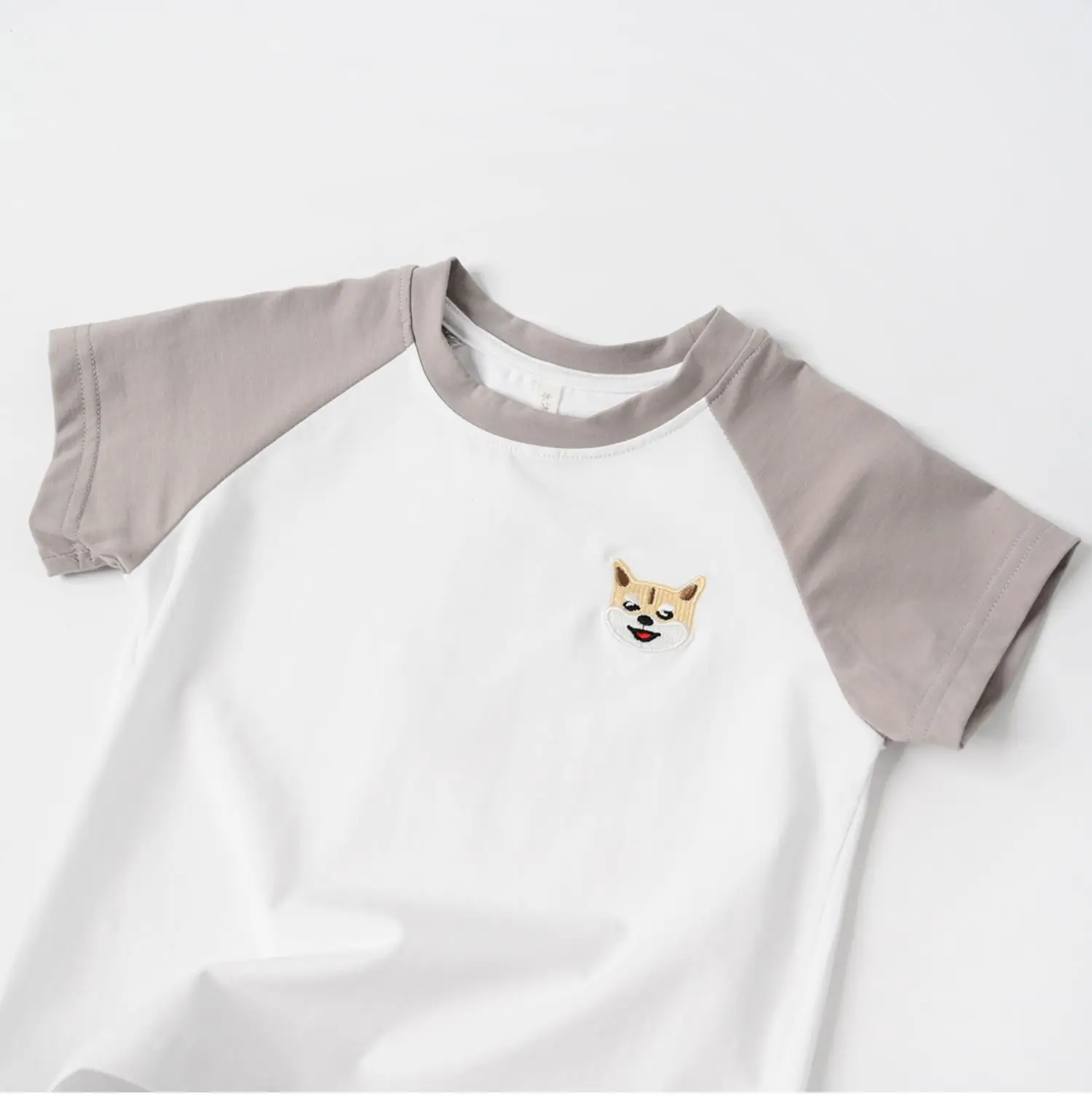 Children Cotton Raglan Sleeve T-Shirt White Pink Puppy Embroidery — feature 28