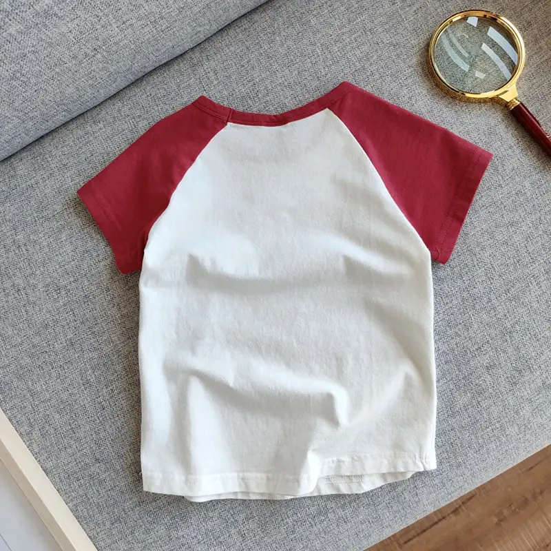 Children Cotton Raglan Sleeve T-Shirt White Pink Puppy Embroidery — feature 37