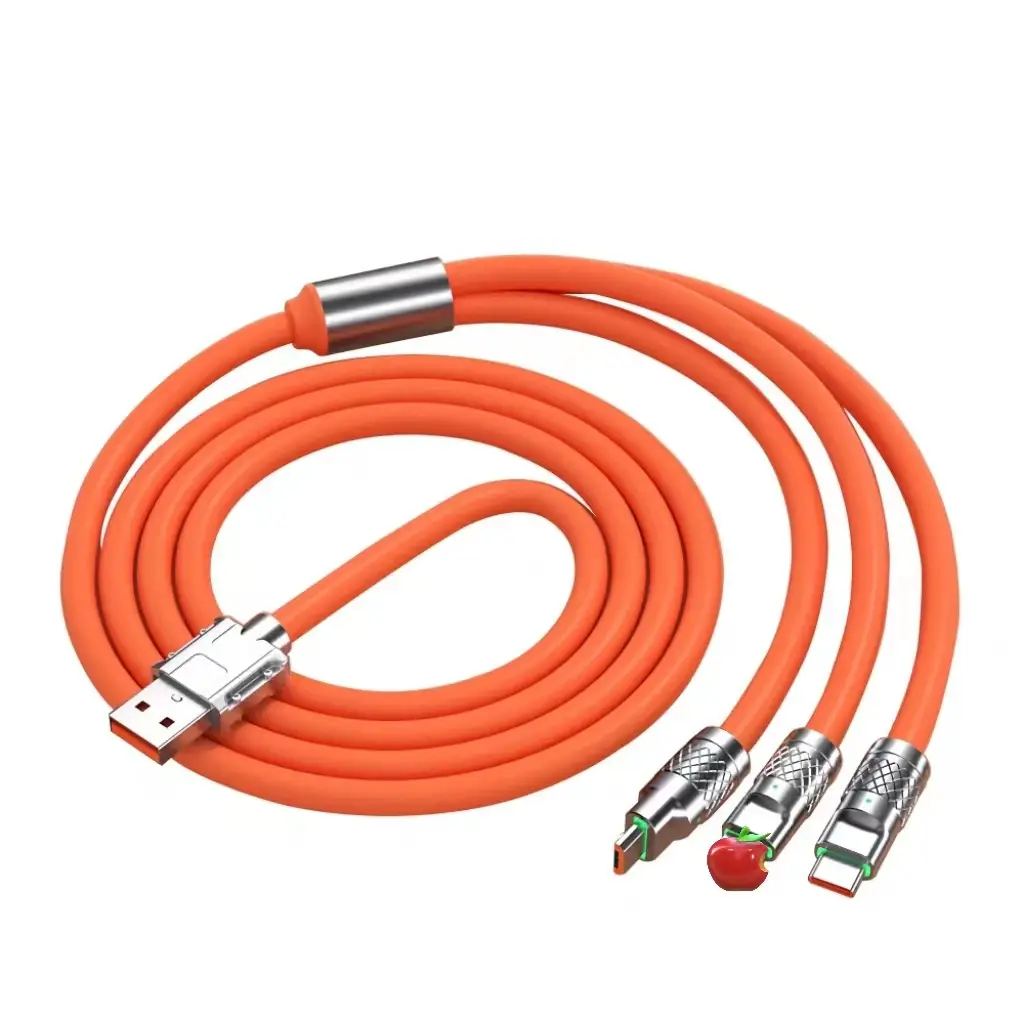 120W Multi-Device Charging Cable Orange Thickened Silicone - Image 10