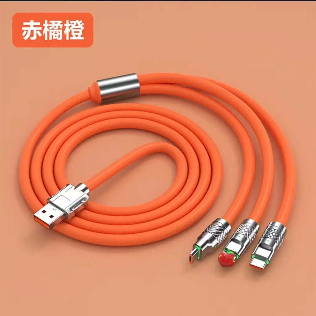 120W Multi-Device Charging Cable Orange Thickened Silicone — feature 13