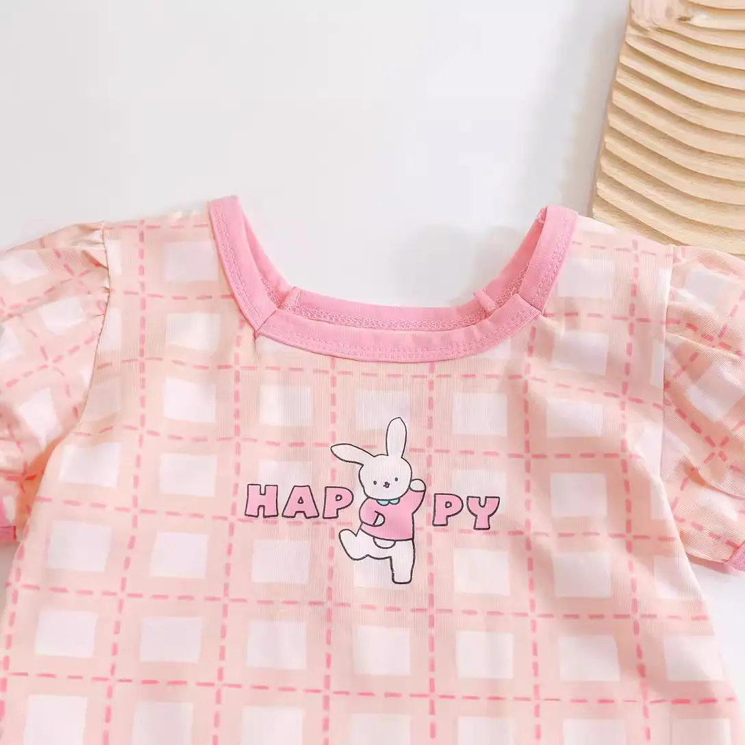 Girls Korean Cartoon Plaid T-Shirt White Black Polka Dot - Image 10