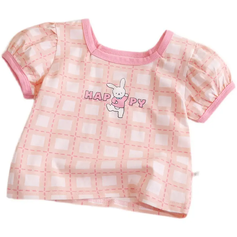 Girls Korean Cartoon Plaid T-Shirt White Black Polka Dot - Image 12