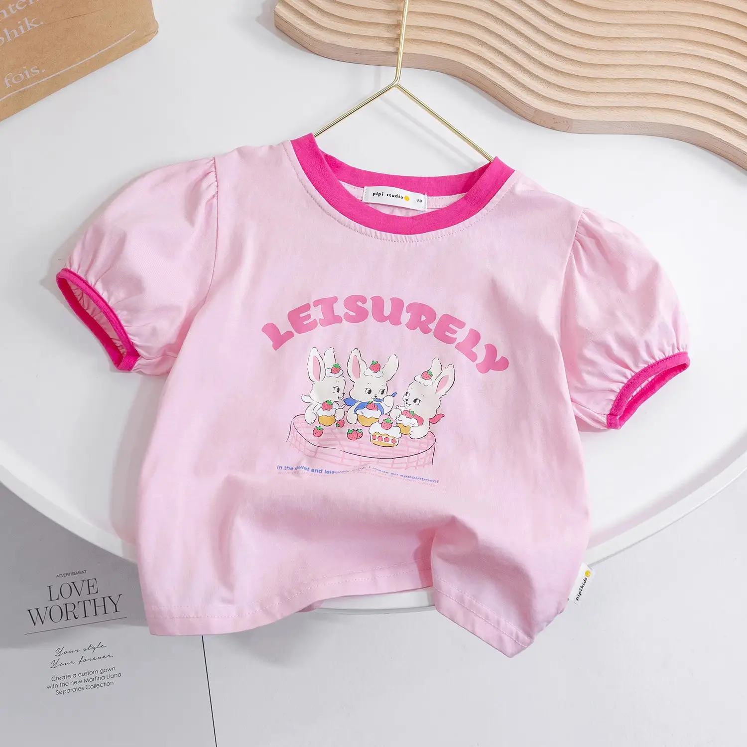 Girls Korean Cartoon Plaid T-Shirt White Black Polka Dot - Image 2