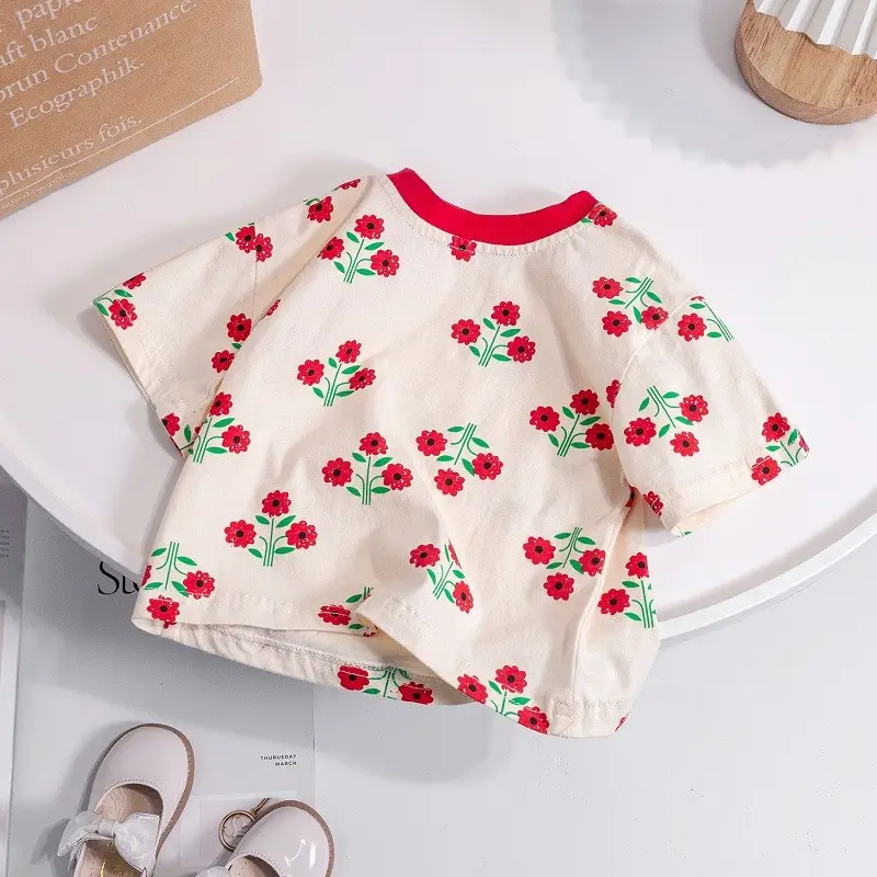 Girls Korean Cartoon Plaid T-Shirt White Black Polka Dot - Image 7