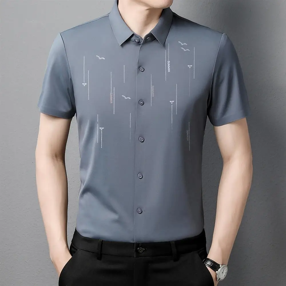 Men Blue Printed Short Sleeve Shirt 2024 - Image 11