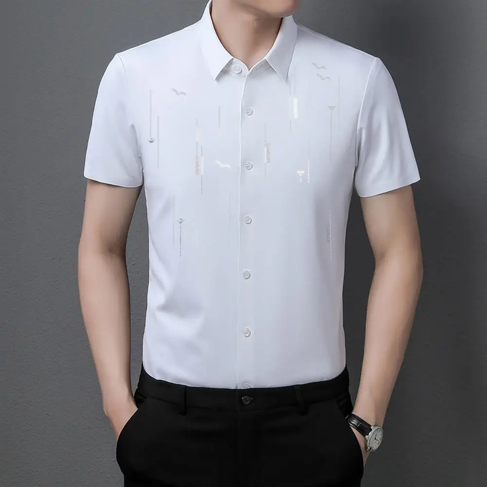 Men Blue Printed Short Sleeve Shirt 2024 - Image 12