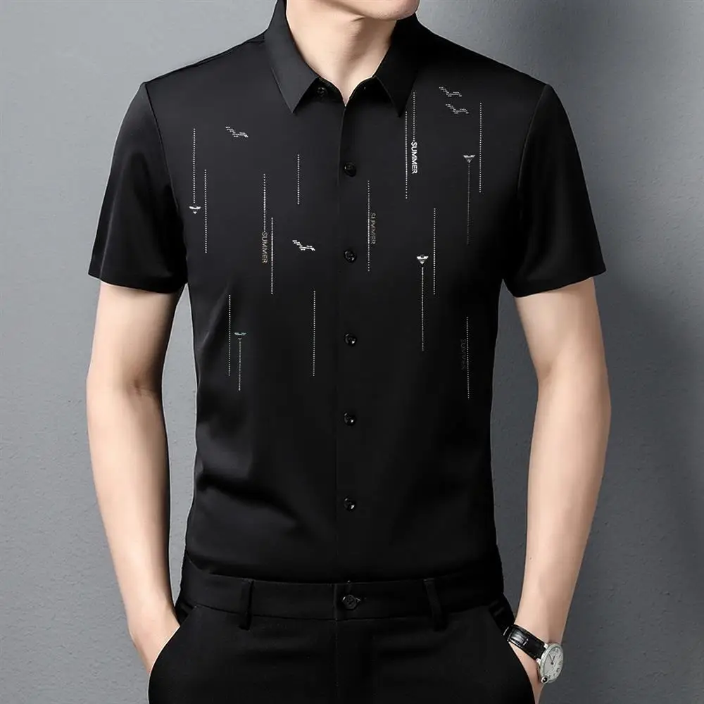 Men Blue Printed Short Sleeve Shirt 2024 - Image 3