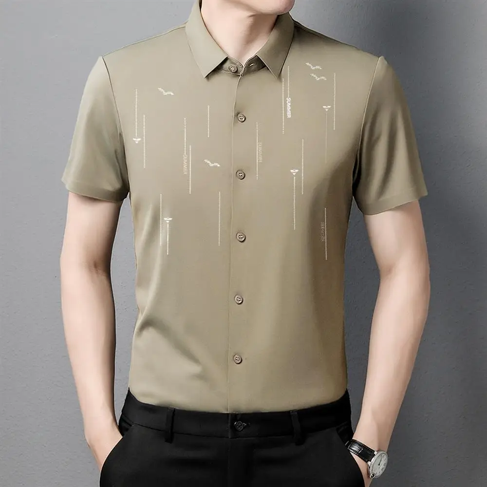 Men Blue Printed Short Sleeve Shirt 2024 - Image 7