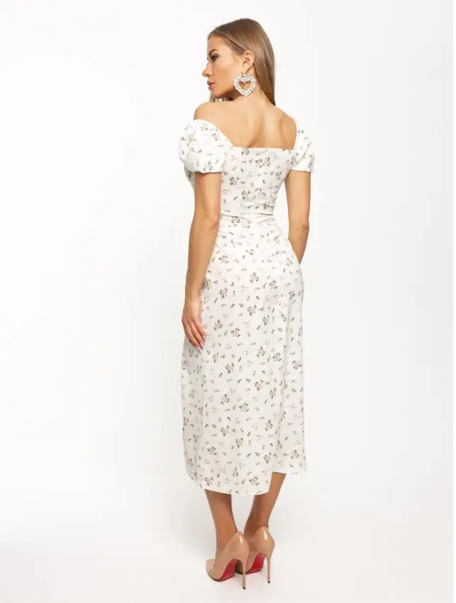 Women's Floral Halter Dress with Square Collar & Bubble Sleeves — feature 10