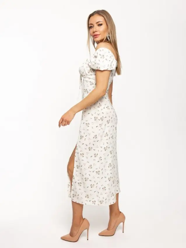 Women's Floral Halter Dress with Square Collar & Bubble Sleeves — feature 11