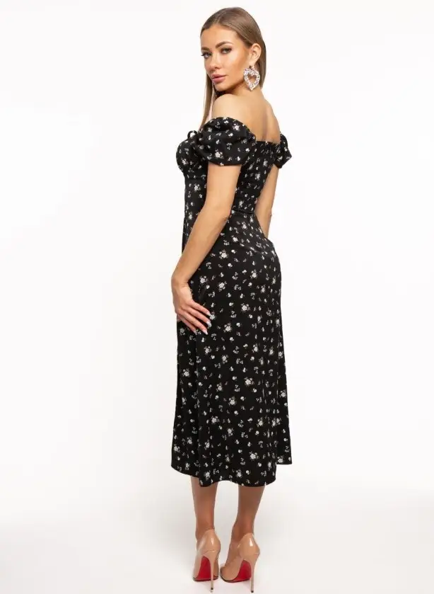Women's Floral Halter Dress with Square Collar & Bubble Sleeves — feature 22
