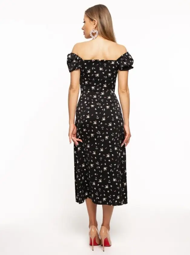 Women's Floral Halter Dress with Square Collar & Bubble Sleeves — feature 24