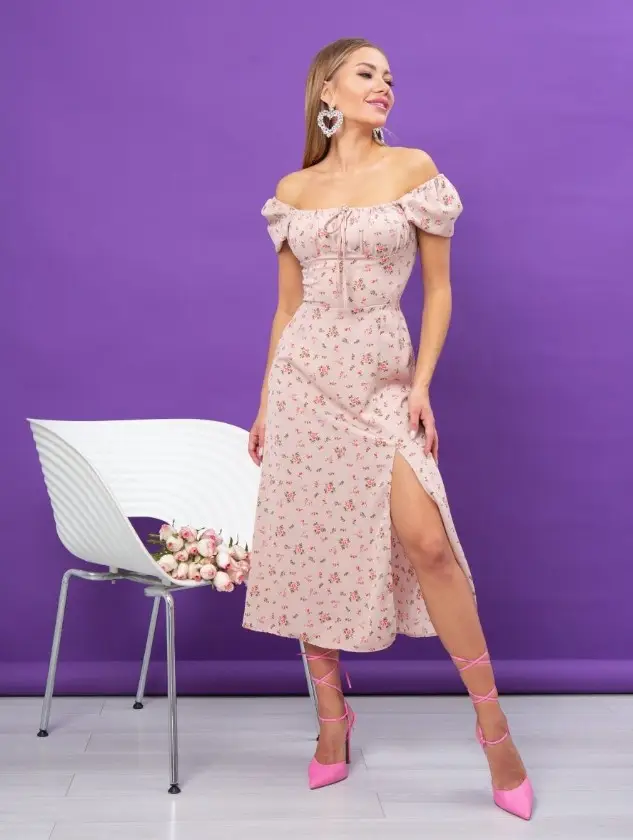 Women's Floral Halter Dress with Square Collar & Bubble Sleeves — feature 26