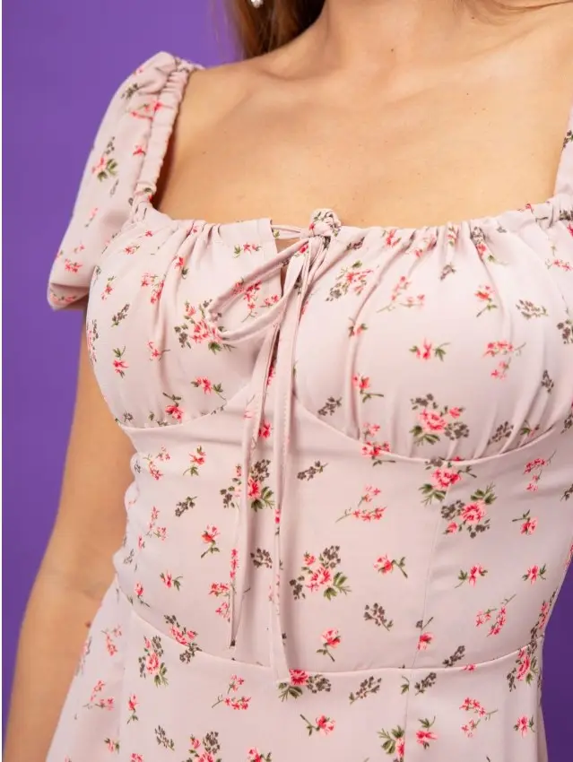 Women's Floral Halter Dress with Square Collar & Bubble Sleeves — feature 29