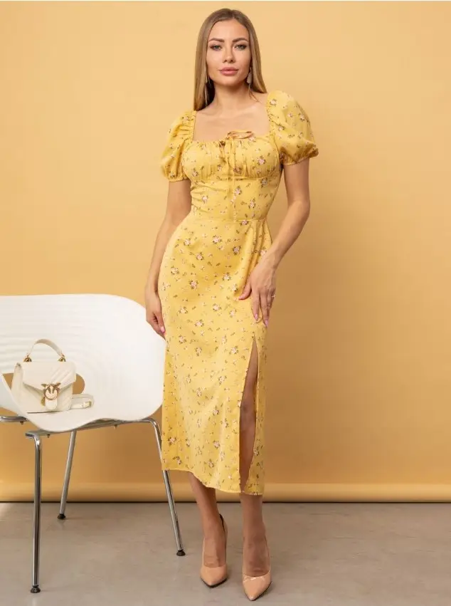 Women's Floral Halter Dress with Square Collar & Bubble Sleeves — feature 34