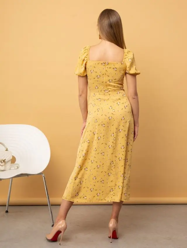 Women's Floral Halter Dress with Square Collar & Bubble Sleeves — feature 37