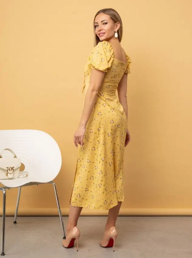 Women's Floral Halter Dress with Square Collar & Bubble Sleeves — feature 40
