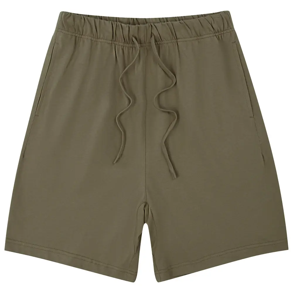 Men Drawstring Olive Shorts Knee Length Cotton - Image 9