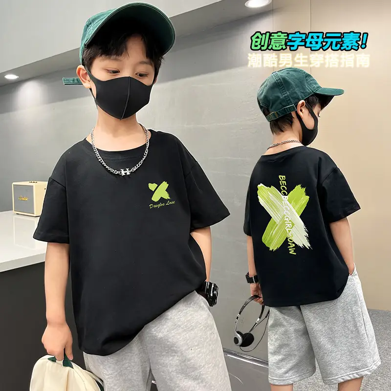 Boys Black Graphic Cotton T-Shirt Loose Fit Summer Casual - Image 4