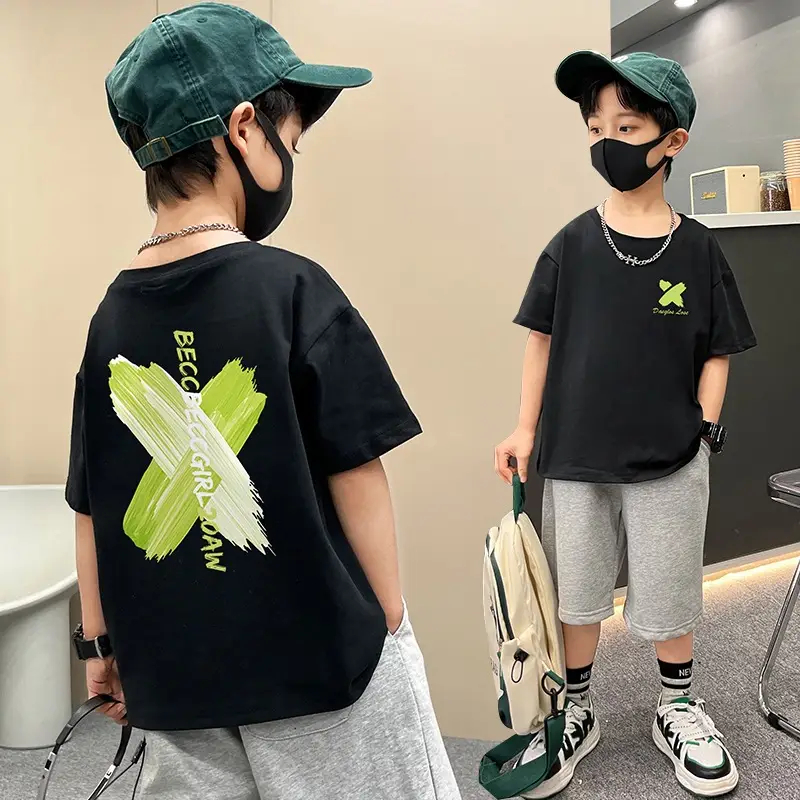 Boys Black Graphic Cotton T-Shirt Loose Fit Summer Casual - Image 5