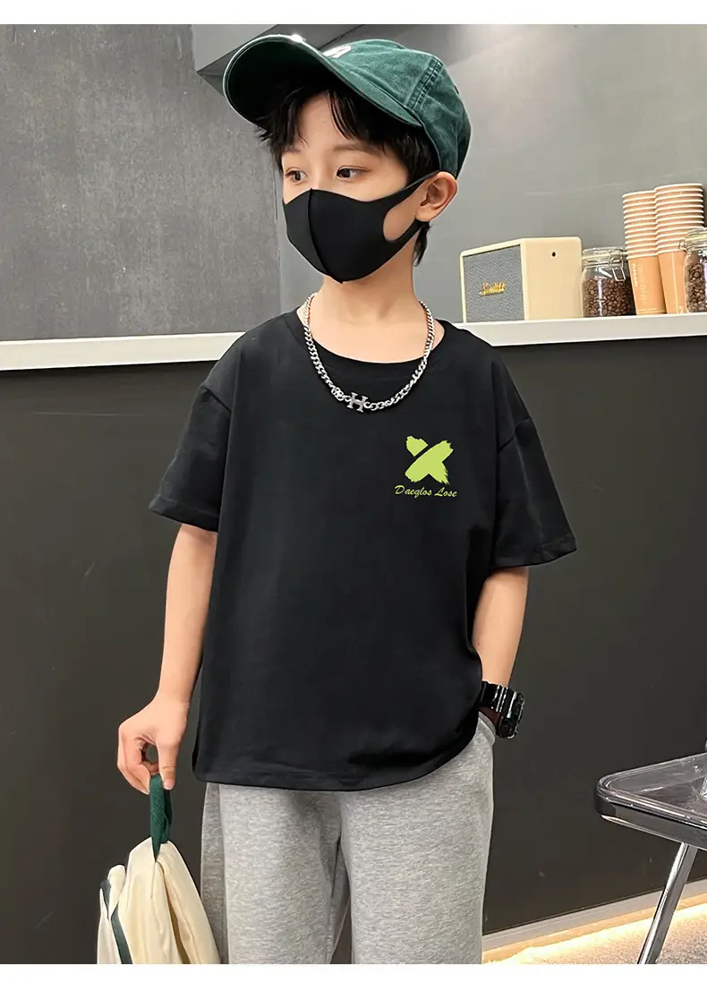Boys Black Graphic Cotton T-Shirt Loose Fit Summer Casual — feature 10