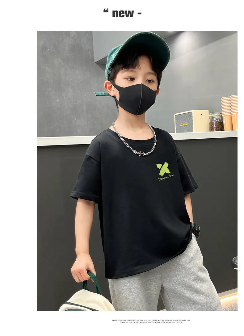 Boys Black Graphic Cotton T-Shirt Loose Fit Summer Casual — feature 11