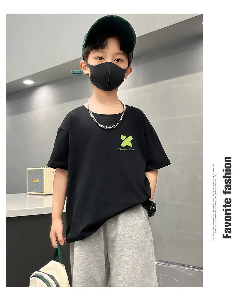 Boys Black Graphic Cotton T-Shirt Loose Fit Summer Casual — feature 12