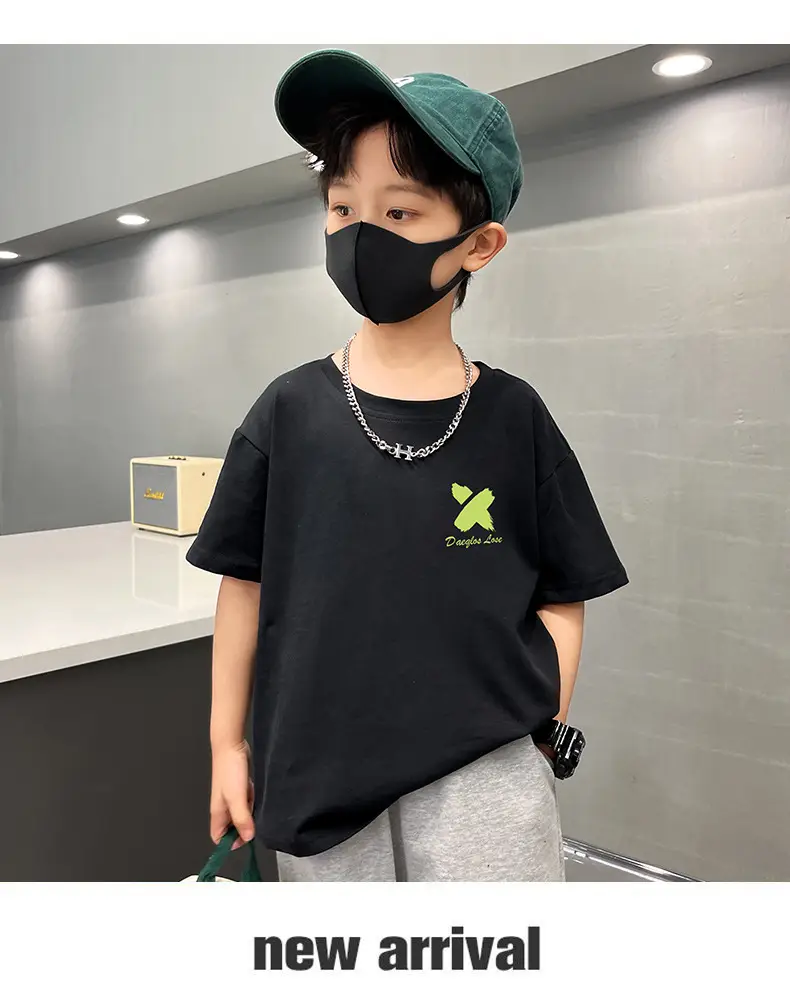 Boys Black Graphic Cotton T-Shirt Loose Fit Summer Casual — feature 13