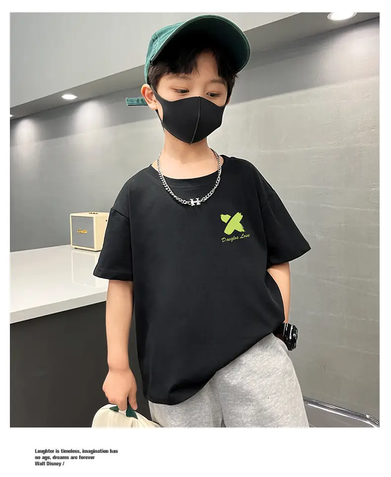 Boys Black Graphic Cotton T-Shirt Loose Fit Summer Casual — feature 14