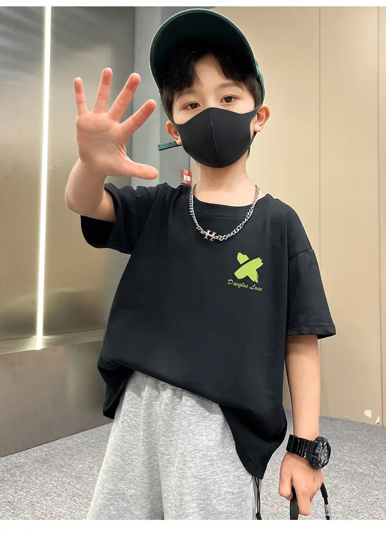 Boys Black Graphic Cotton T-Shirt Loose Fit Summer Casual — feature 15