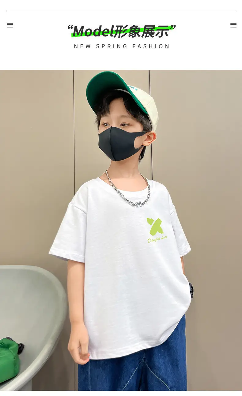 Boys Black Graphic Cotton T-Shirt Loose Fit Summer Casual — feature 3