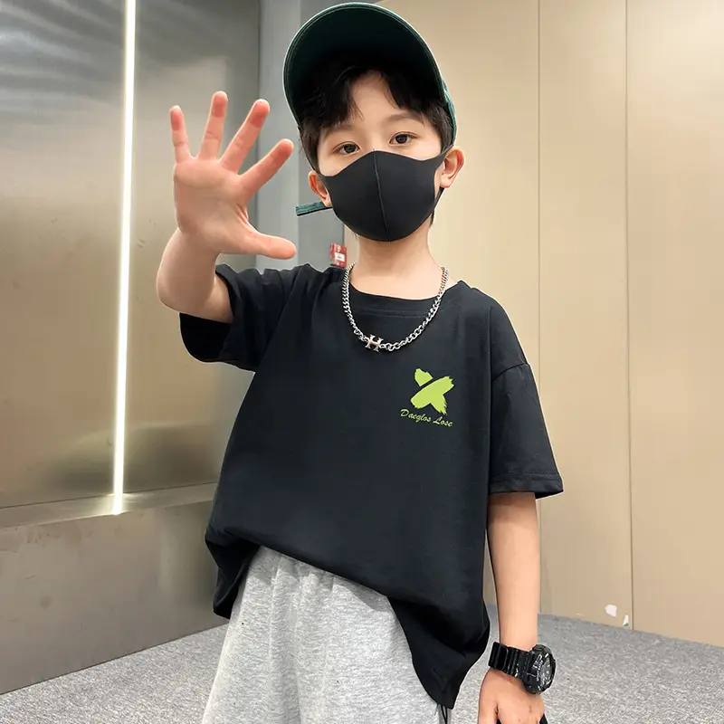 Boys Black Graphic Cotton T-Shirt Loose Fit Summer Casual - Image 2