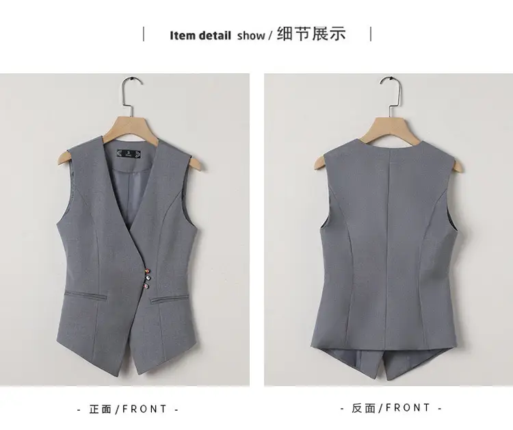 Professional Women's Vest Suit Navy White Short Sleeve — feature 24