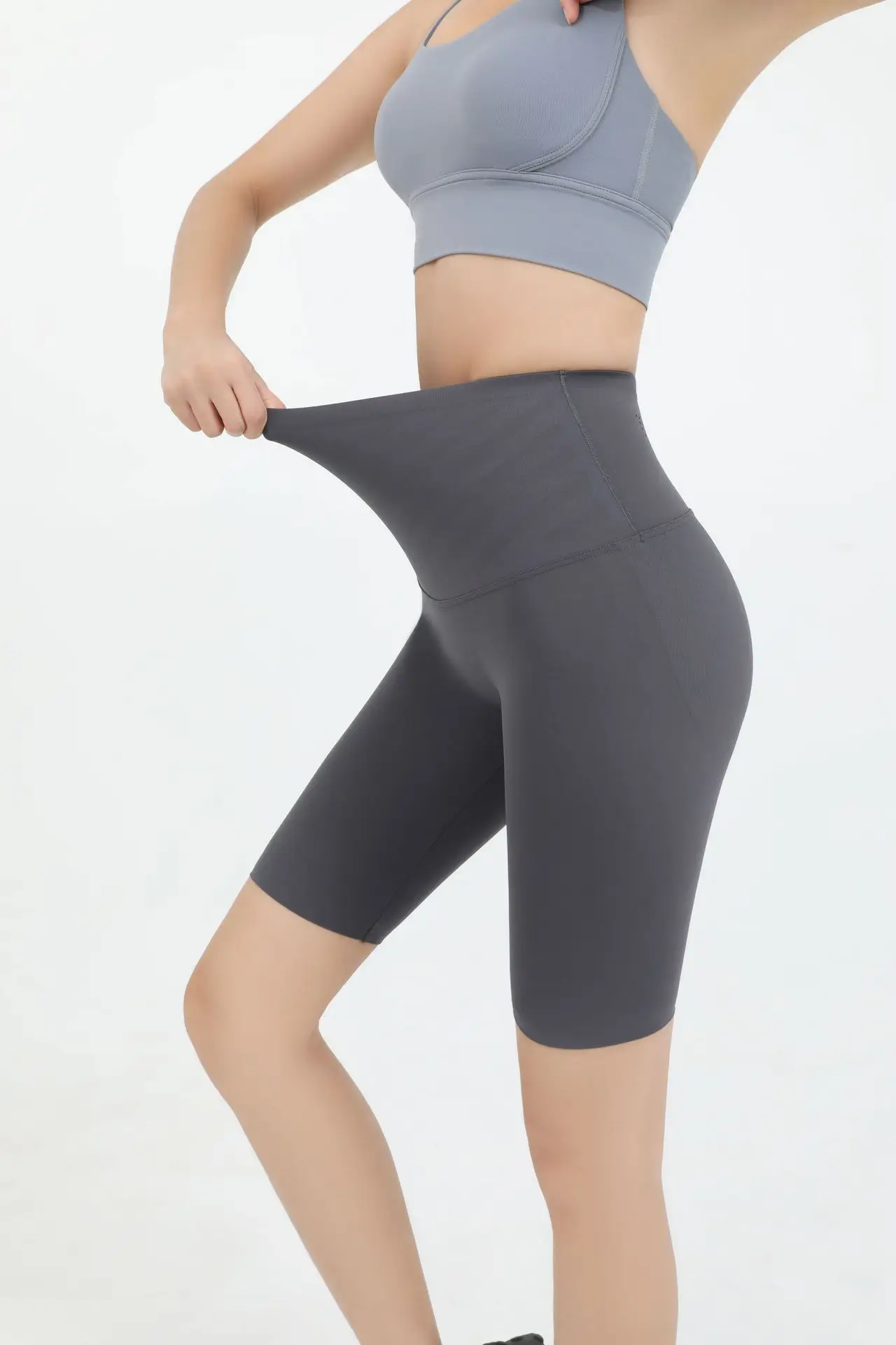 Summer High Waist Yoga Shorts for Women Gray