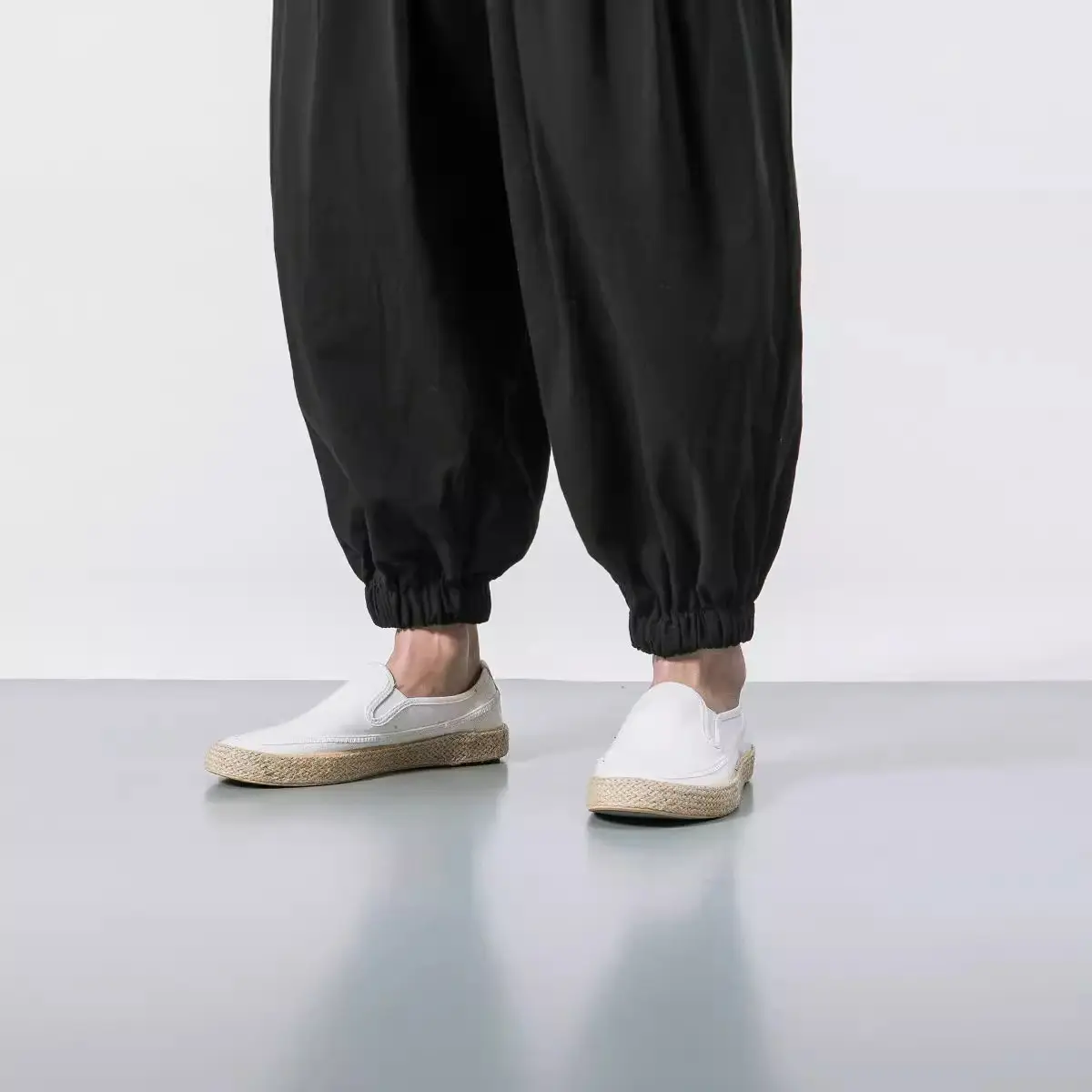 Men's White Bloomers Cotton Linen Trousers Plus Size