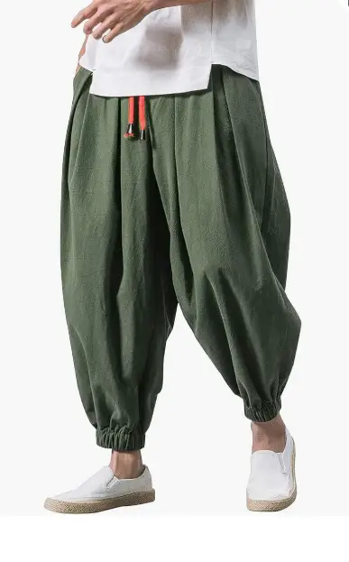 Men's White Bloomers Cotton Linen Trousers Plus Size