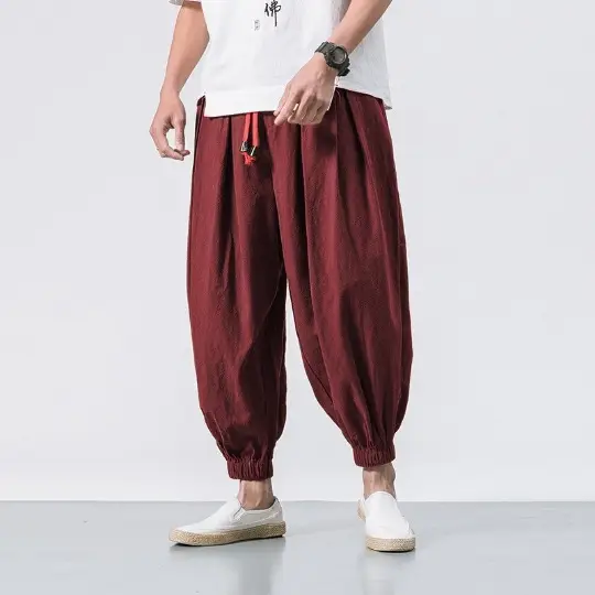Men's White Bloomers Cotton Linen Trousers Plus Size