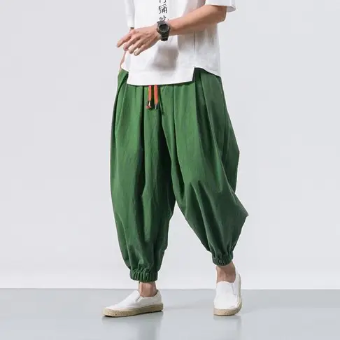 Men's White Bloomers Cotton Linen Trousers Plus Size