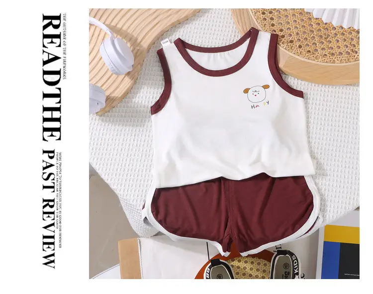Baby Sleeveless Vest & Shorts Set White Navy Modal — feature 10