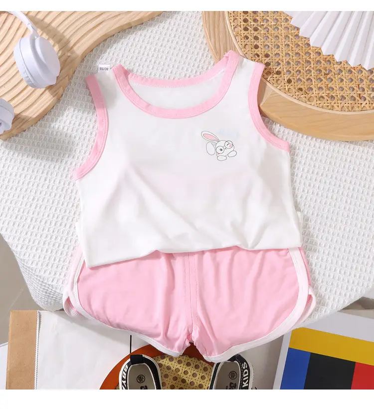 Baby Sleeveless Vest & Shorts Set White Navy Modal — feature 9
