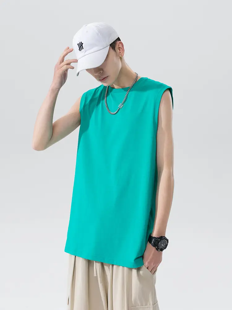 Men Sleeveless Cotton Vest Dark Green 2026