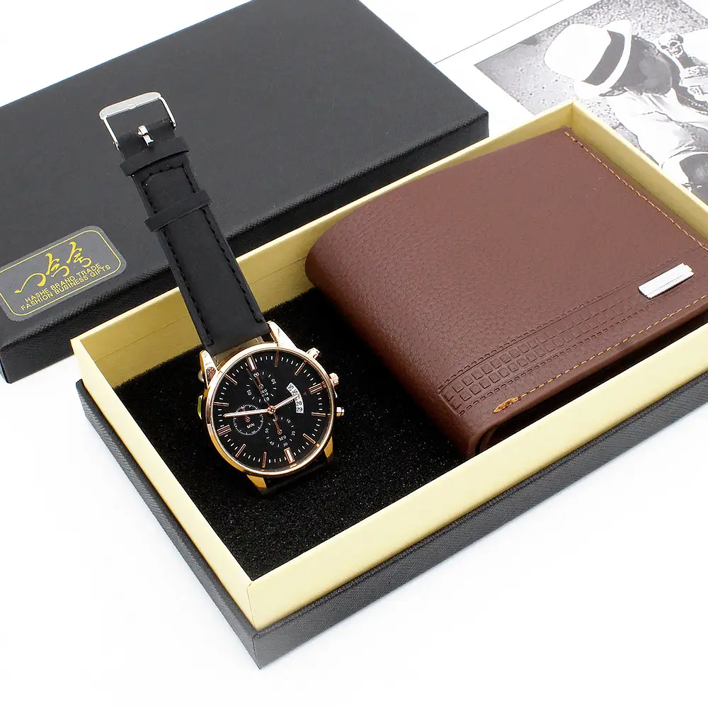 Men's Black Leather Watch & Wallet Set - Image 4