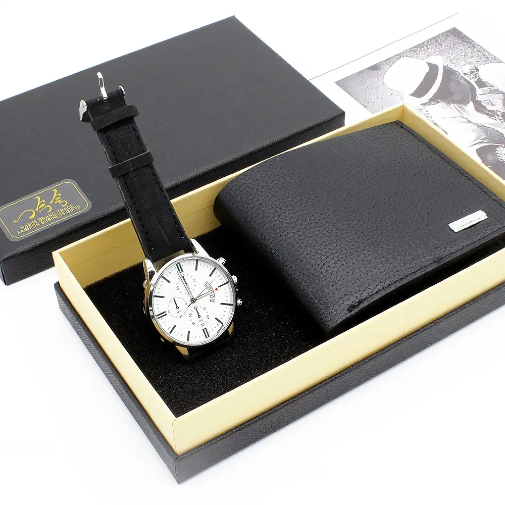 Men's Black Leather Watch & Wallet Set - Image 5