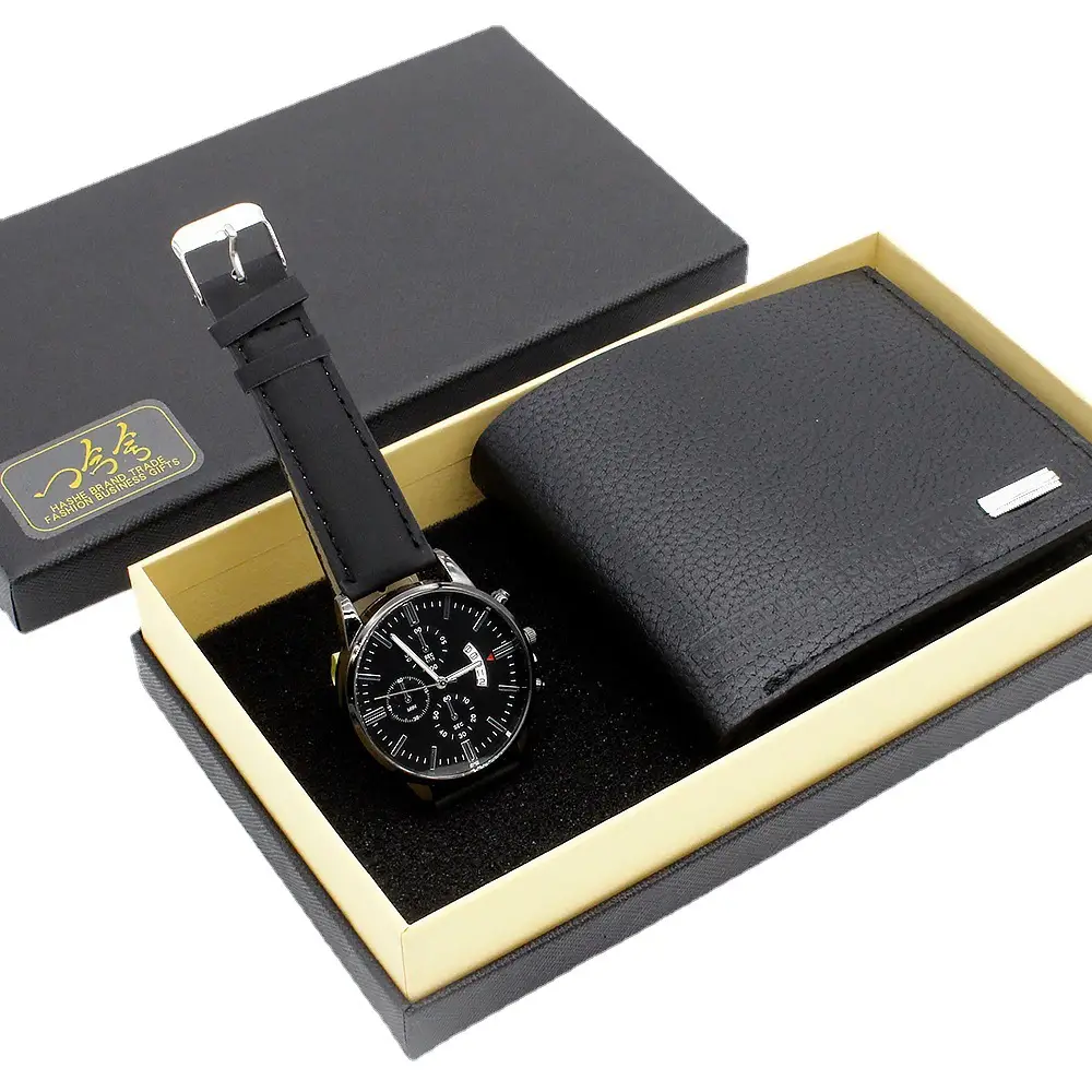 Men's Black Leather Watch & Wallet Set - Image 6