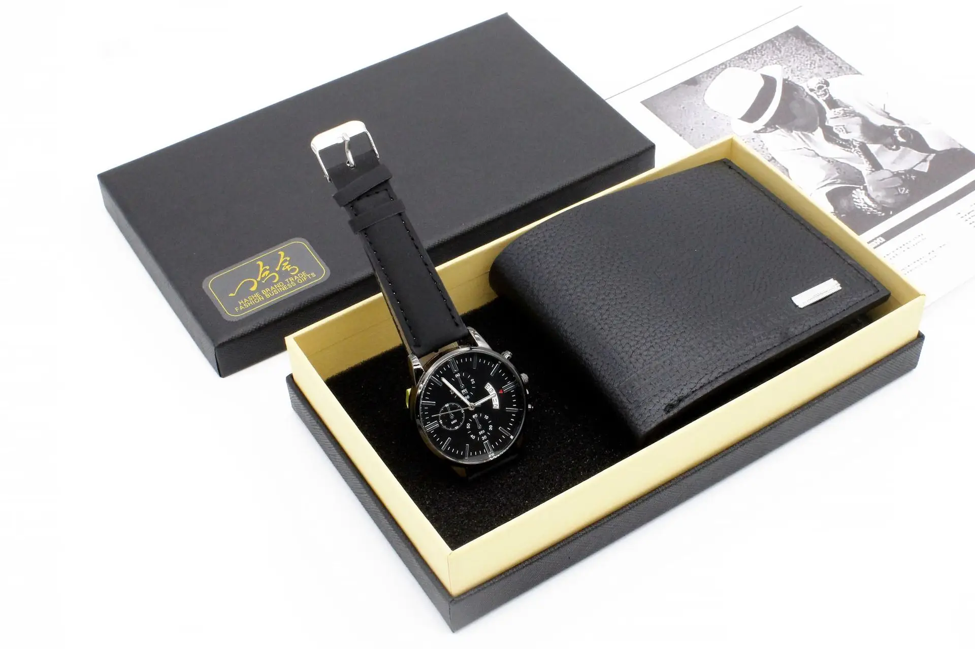 Men's Black Leather Watch & Wallet Set — feature 6