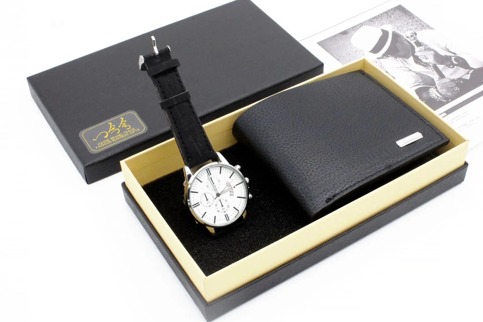 Men's Black Leather Watch & Wallet Set — feature 7