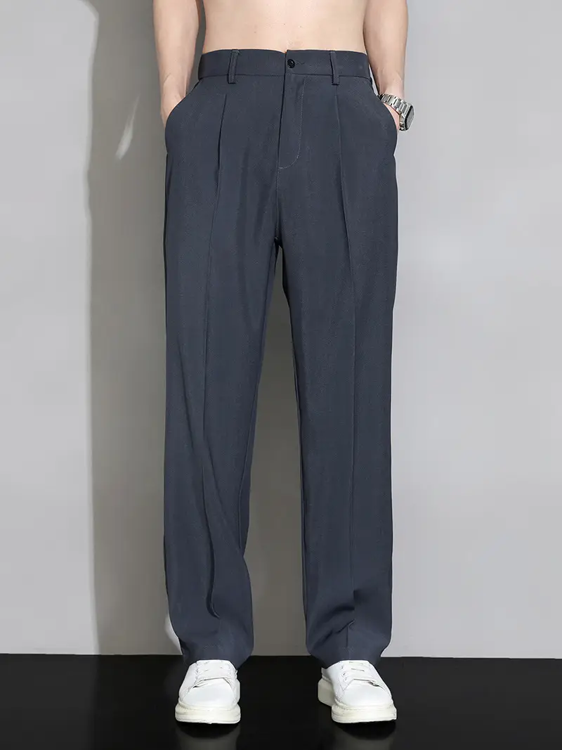 Ice Silk Men's Wide Leg Straight Pants Black 2025 - Image 5