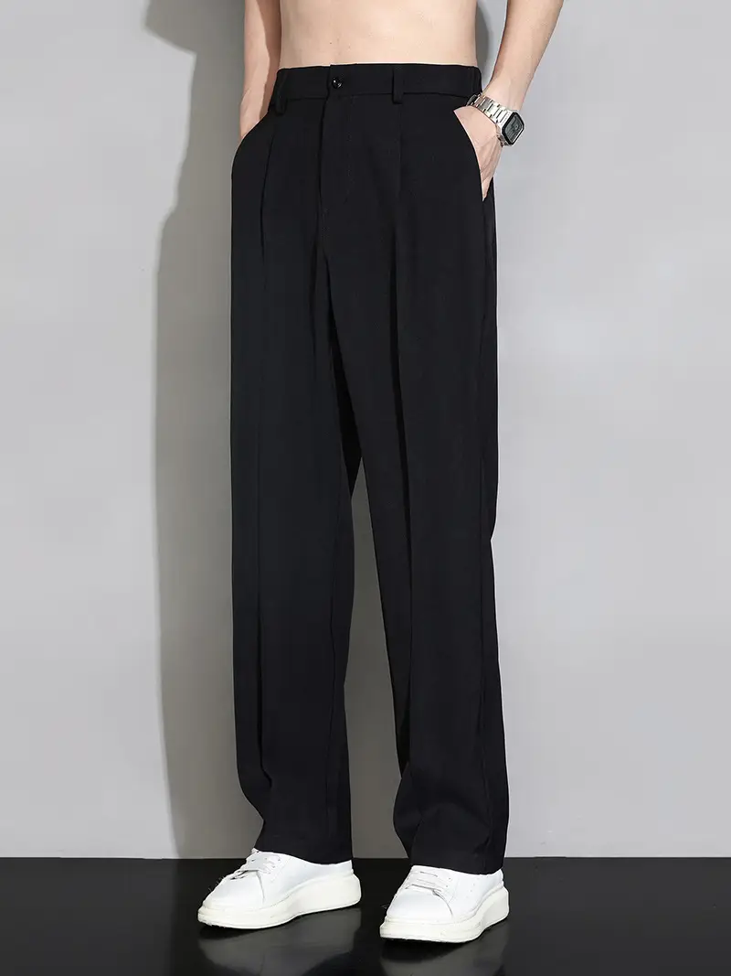 Ice Silk Men's Wide Leg Straight Pants Black 2025 - Image 6