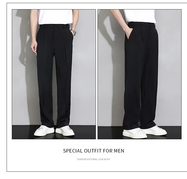 Ice Silk Men's Wide Leg Straight Pants Black 2025 — feature 12